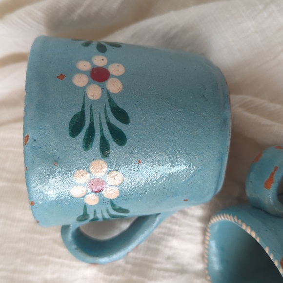 Artisan Made Handcrafted Blue Floral Mugs Set Of 2 - Picture 2 of 4
